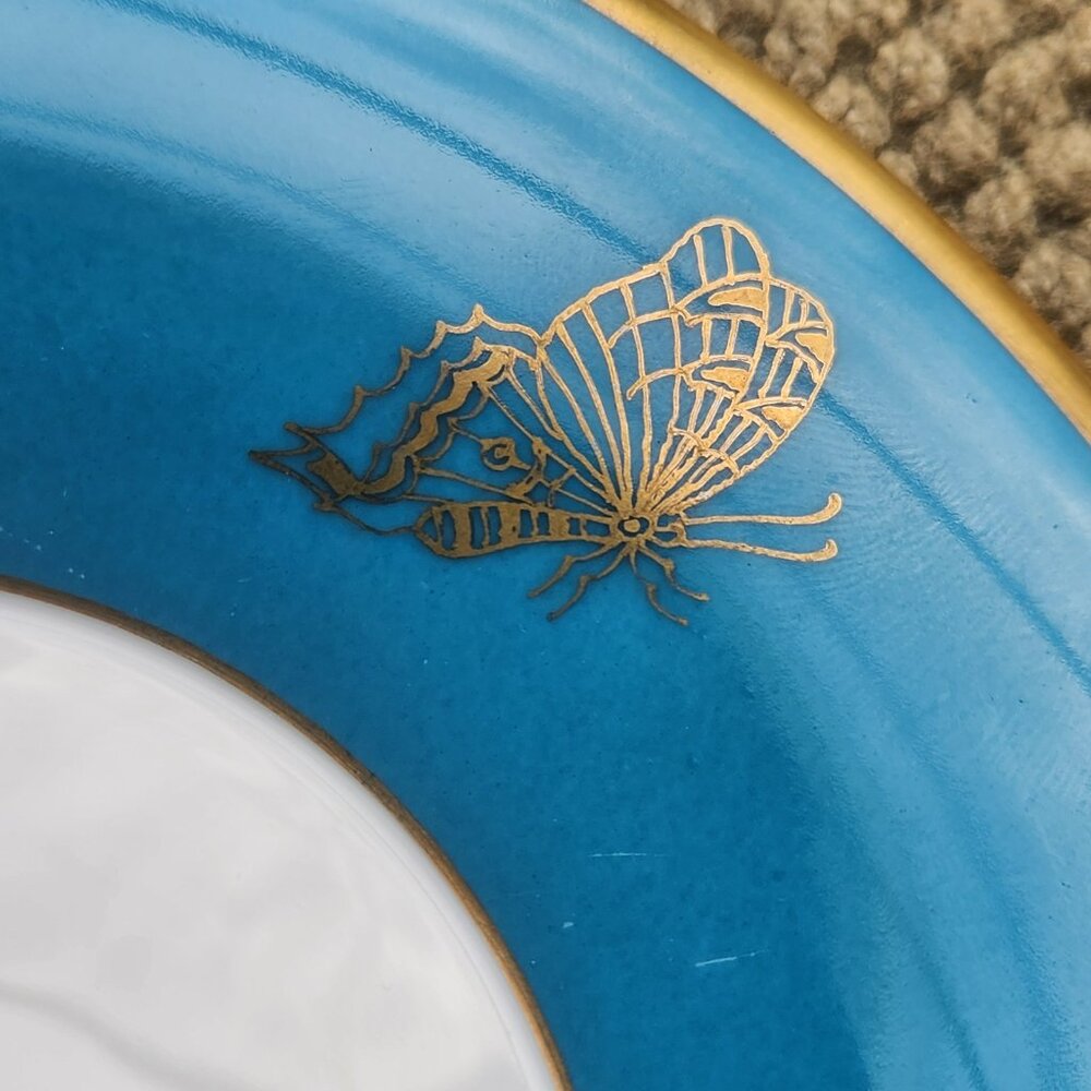 Herend Blue Butterfly Coffee Chocolate Gold Spiral Handle Cup and Saucer Set - Picture 3 of 11